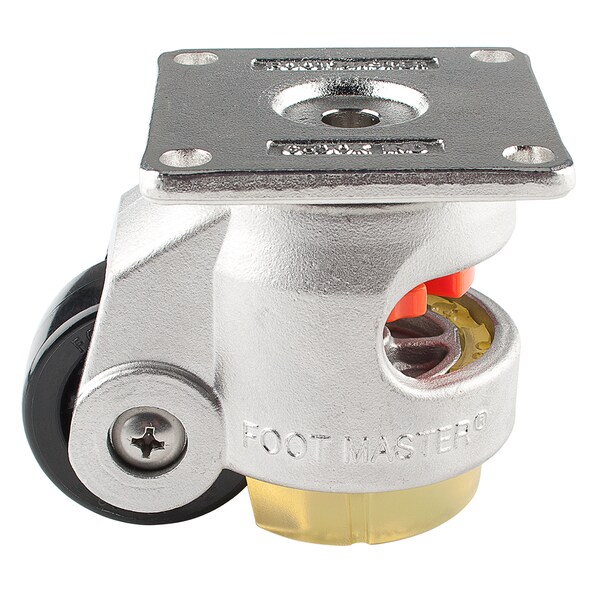 Leveling Caster, 50 mm Nylon Wheel, 73x73 mm Plate, Swivel, 280 kg Cap, PU Pad, Stainless Steel